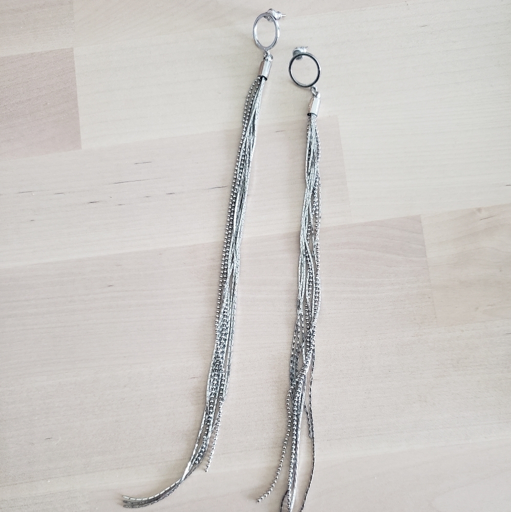 Extra long multi chain post earrings